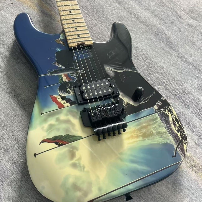 Super Strat Style Electric Guitar with Gloss Graphic Finish & Double Locking Tremolo(LRG-088)