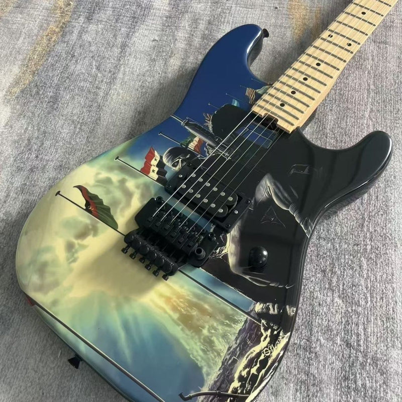 Super Strat Style Electric Guitar with Gloss Graphic Finish & Double Locking Tremolo(LRG-088)