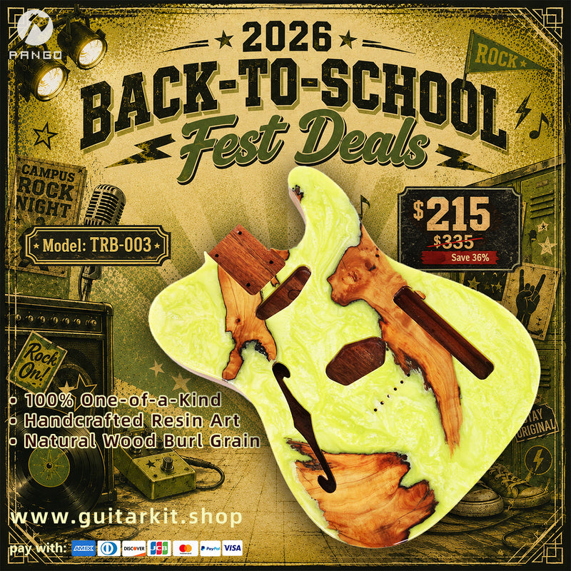 One-of-a-Kind Burl Wood Veneer Epoxy Resin Tele Thinline Style Electric Guitar Body with F-Hole (TRB-003)