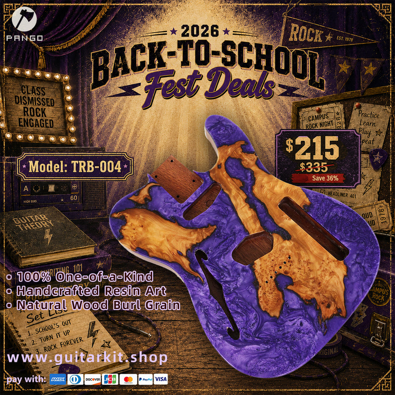 One-of-a-Kind Burl Wood Veneer Epoxy Resin Tele Thinline Style Electric Guitar Body with F-Hole (TRB-004)
