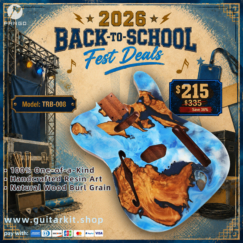 One-of-a-Kind Burl Wood Veneer Epoxy Resin Tele Thinline Style Electric Guitar Body with F-Hole (TRB-008)