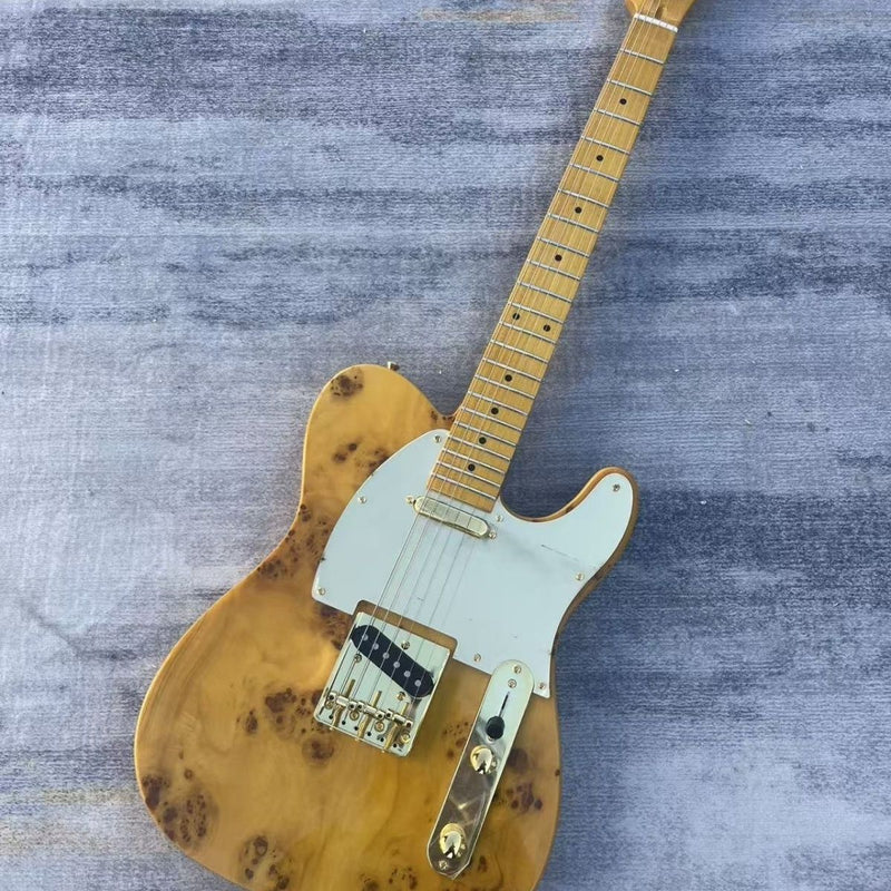 Tele Style Electric Guitar with Gloss Clear Burl Wood Top(LRG-085)