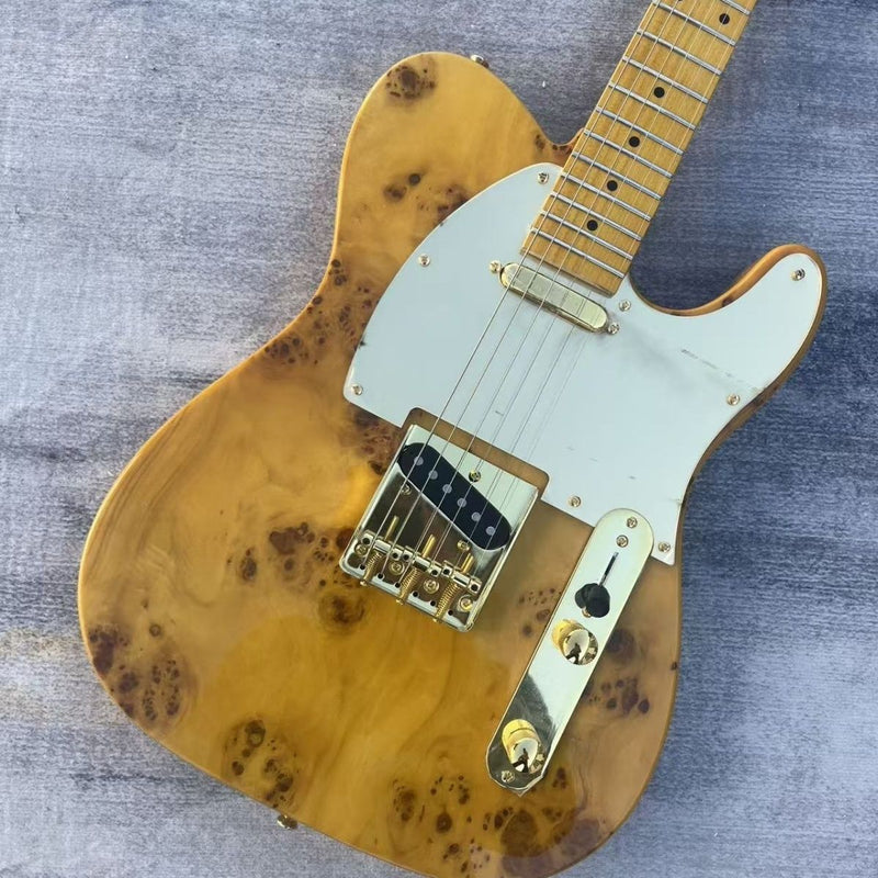 Tele Style Electric Guitar with Gloss Clear Burl Wood Top(LRG-085)