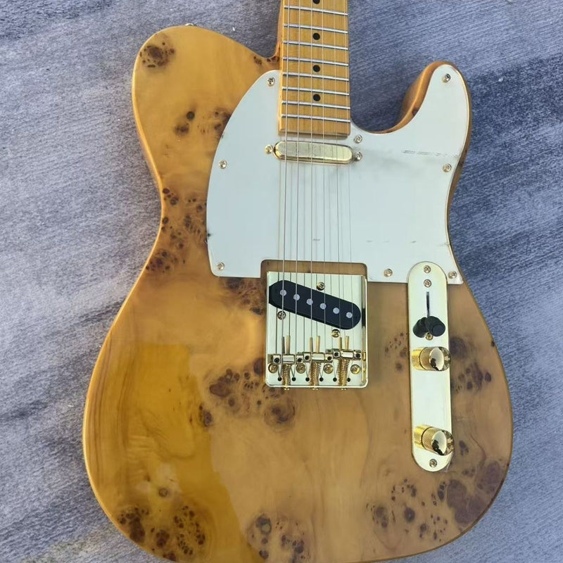 Tele Style Electric Guitar with Gloss Clear Burl Wood Top(LRG-085)