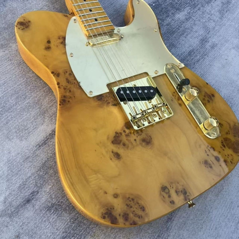 Tele Style Electric Guitar with Gloss Clear Burl Wood Top(LRG-085)