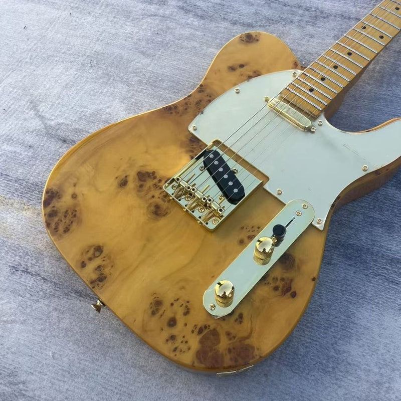 Tele Style Electric Guitar with Gloss Clear Burl Wood Top(LRG-085)