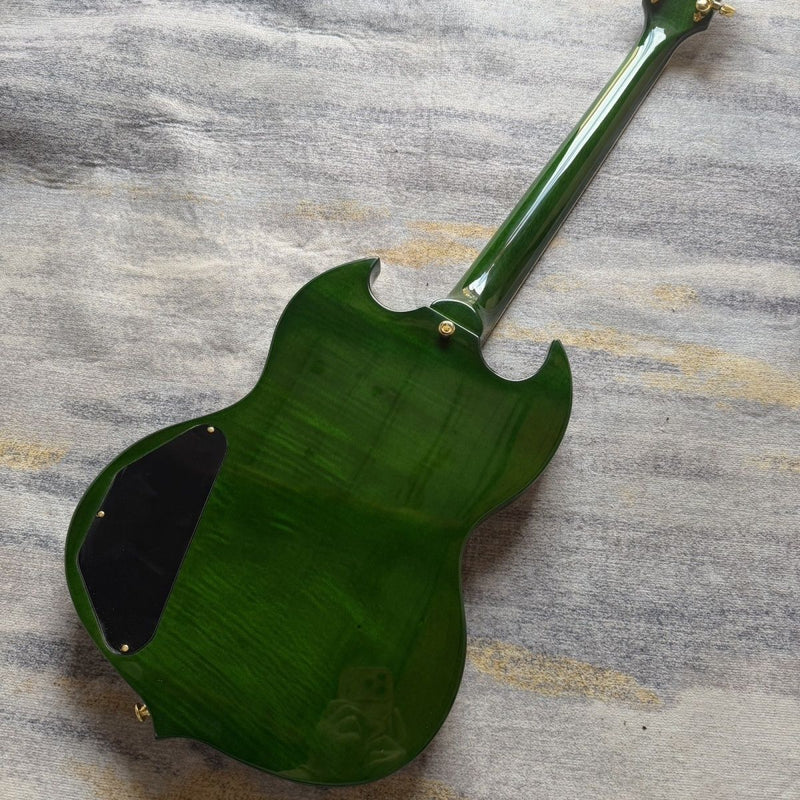 Transparent Green Quilted Maple Top SG Style Electric Guitar (LRG-045)
