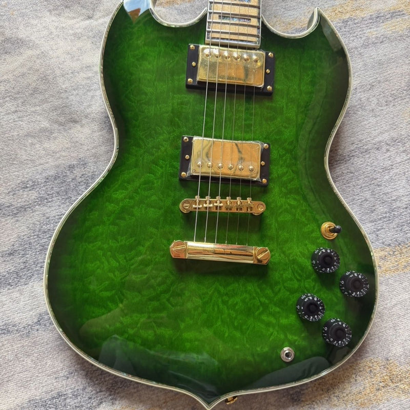 Transparent Green Quilted Maple Top SG Style Electric Guitar (LRG-045)