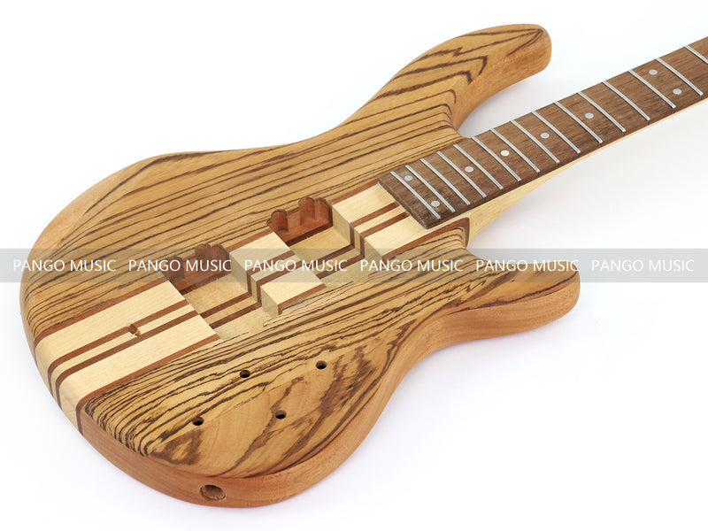 Unfinished 4 String Neck-Through Electric Bass Guitar with Zebrawood Top(XNB-400)