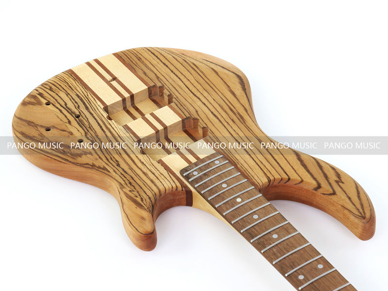 Unfinished 4 String Neck-Through Electric Bass Guitar with Zebrawood Top(XNB-400)