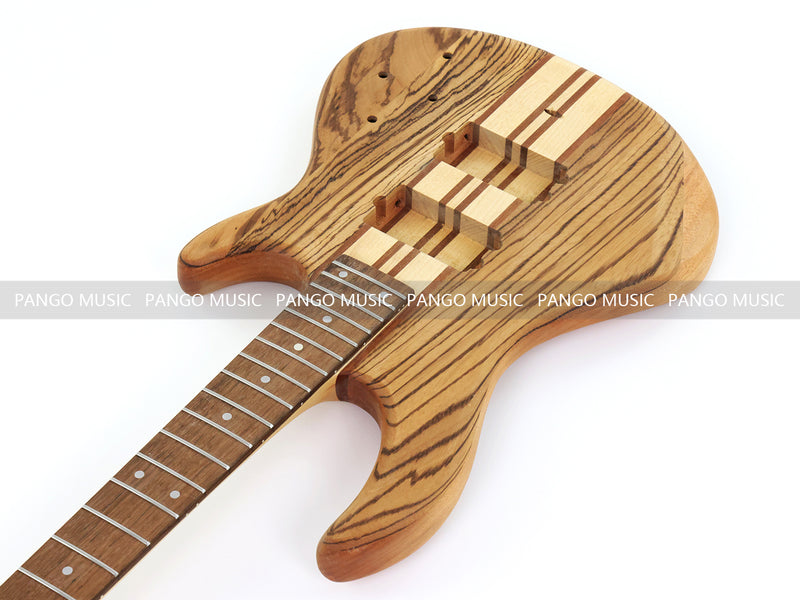 Unfinished 4 String Neck-Through Electric Bass Guitar with Zebrawood Top(XNB-400)