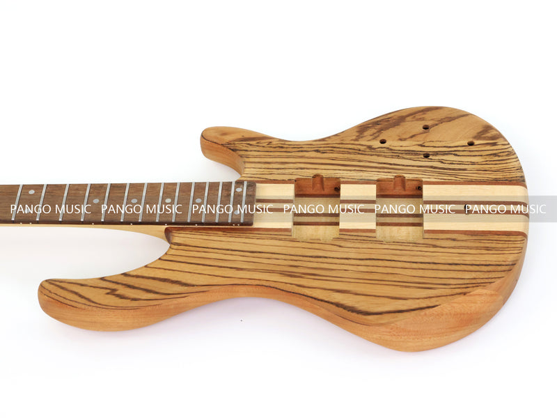 Unfinished 4 String Neck-Through Electric Bass Guitar with Zebrawood Top(XNB-400)