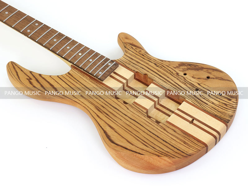 Unfinished 4 String Neck-Through Electric Bass Guitar with Zebrawood Top(XNB-400)