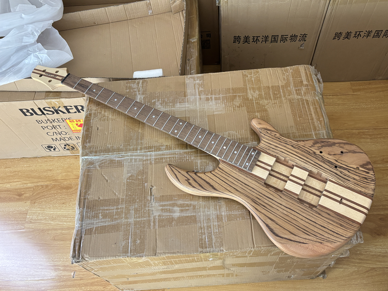 Unfinished 4 String Neck-Through Electric Bass Guitar with Zebrawood Top(XNB-400)