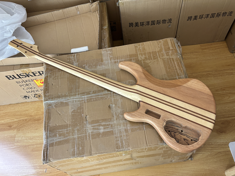 Unfinished 4 String Neck-Through Electric Bass Guitar with Zebrawood Top(XNB-400)