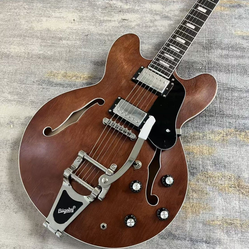 Vintage Brown Semi Hollow 335 Style Jazz Electric Guitar (LRG-014)