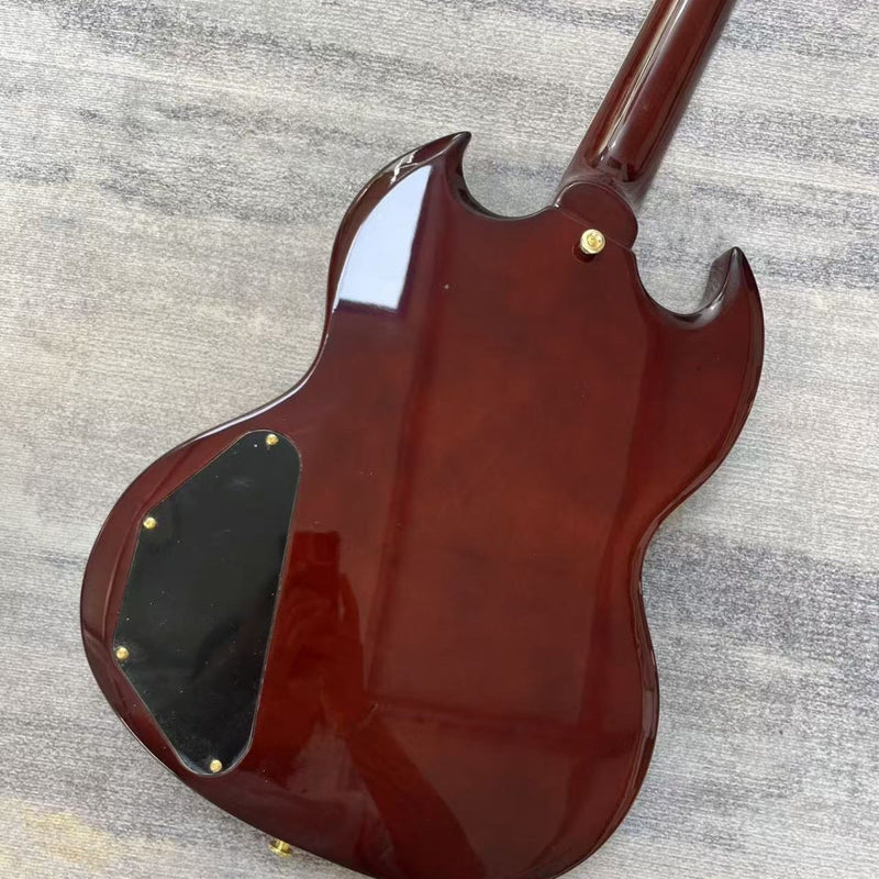 Vintage Burgundy Red SG Style Electric Guitar with Gold Bigsby Style Vibrato Tailpiece (LRG-007)