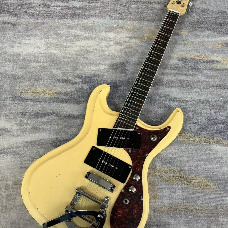 Vintage Relic Cream Offset Body Dual P90 Pickups Electric Guitar (LRG-016)