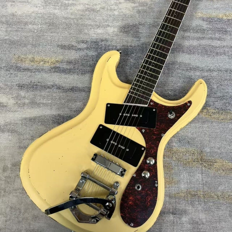 Vintage Relic Cream Offset Body Dual P90 Pickups Electric Guitar (LRG-016)