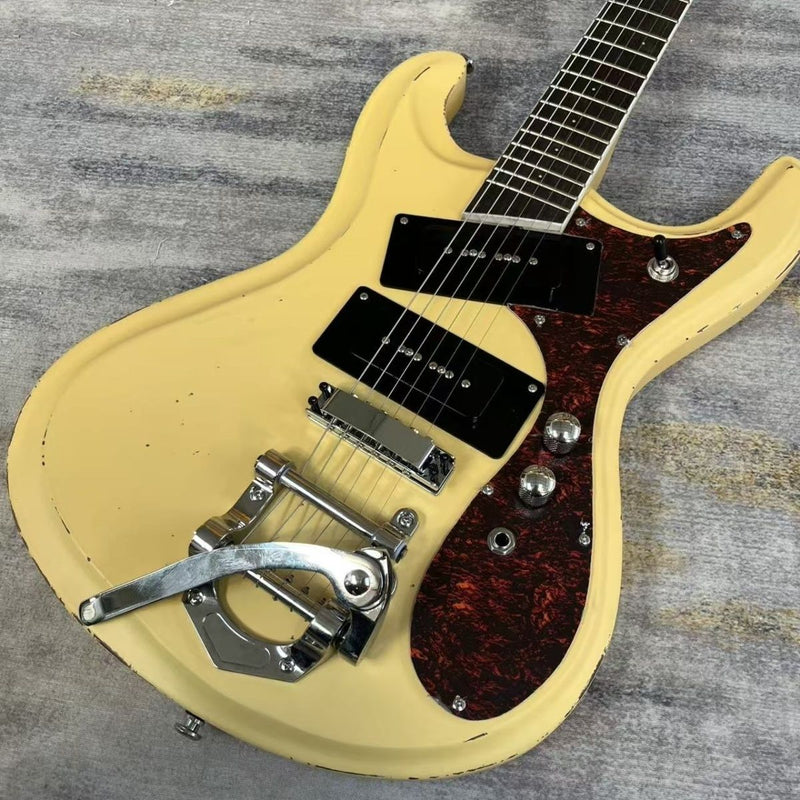 Vintage Relic Cream Offset Body Dual P90 Pickups Electric Guitar (LRG-016)