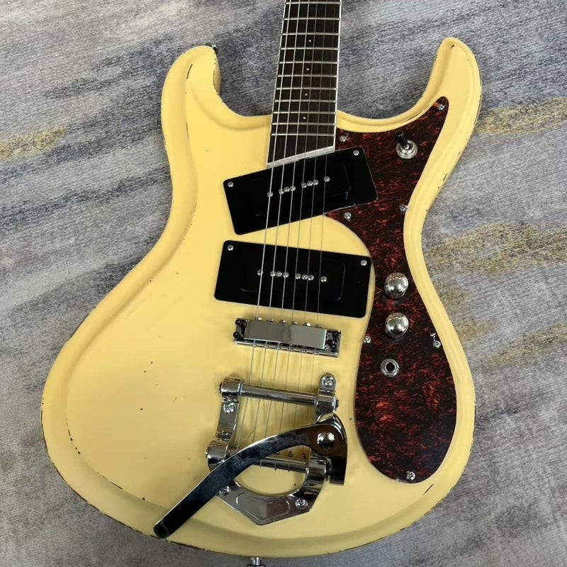 Vintage Relic Cream Offset Body Dual P90 Pickups Electric Guitar (LRG-016)