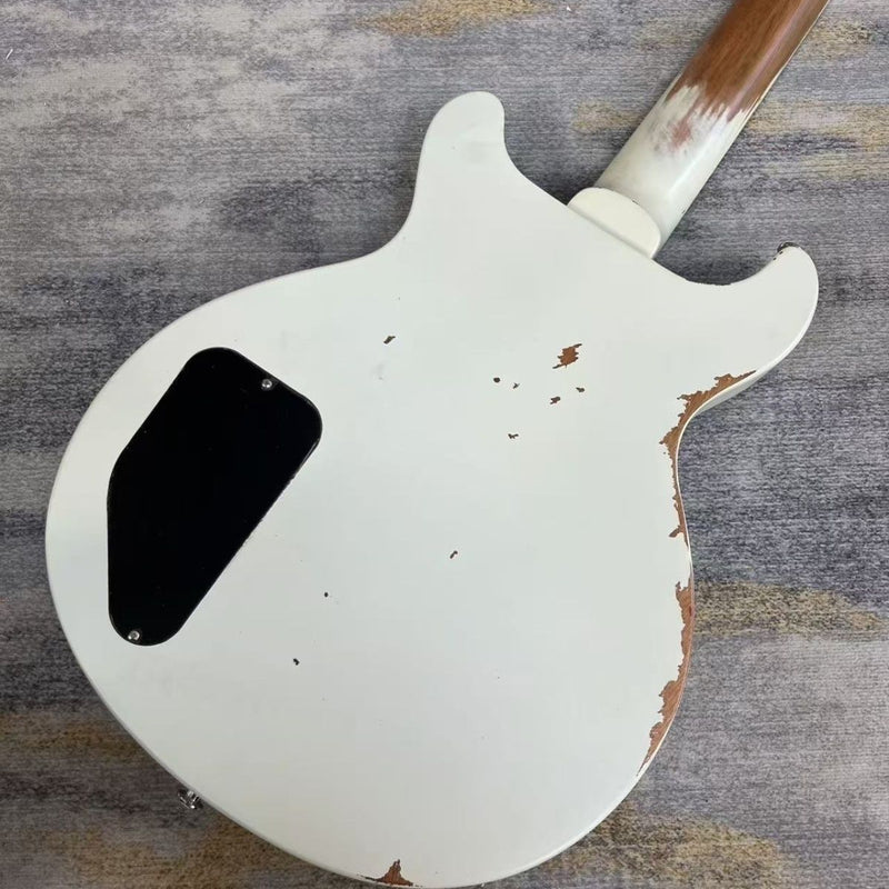Vintage White Hand-Reliced Junior Style Double Cutaway Electric Guitar (LRG-044)