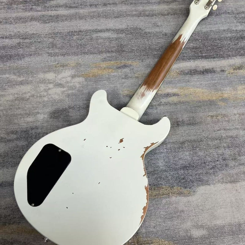Vintage White Hand-Reliced Junior Style Double Cutaway Electric Guitar (LRG-044)