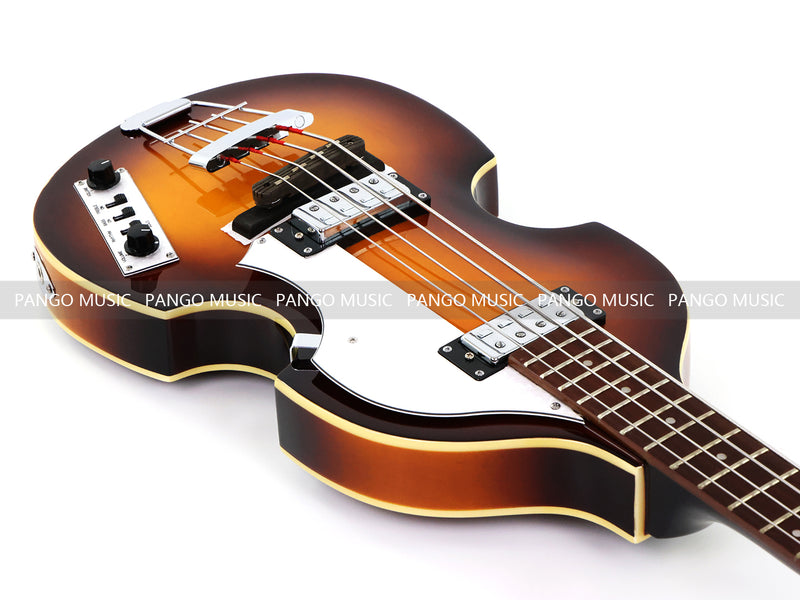 Violin Bass Style 4-String Semi-Hollow Electric Bass Guitar with Gloss Sunburst Finish (HY-2608)
