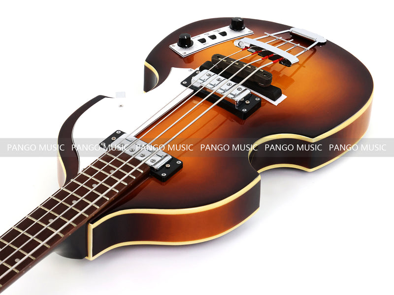 Violin Bass Style 4-String Semi-Hollow Electric Bass Guitar with Gloss Sunburst Finish (HY-2608)