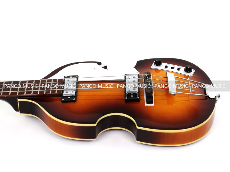 Violin Bass Style 4-String Semi-Hollow Electric Bass Guitar with Gloss Sunburst Finish (HY-2608)