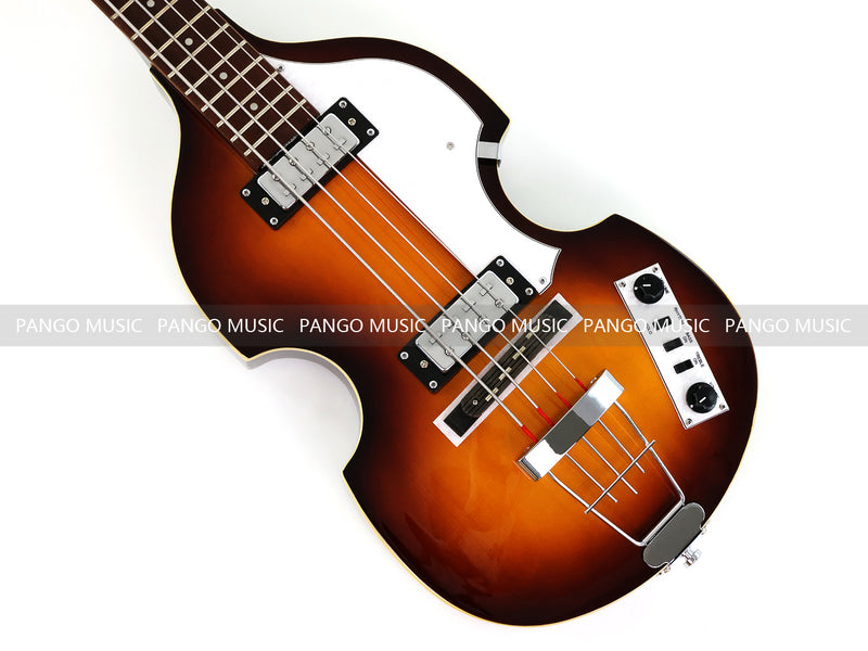 Violin Bass Style 4-String Semi-Hollow Electric Bass Guitar with Gloss Sunburst Finish (HY-2608)