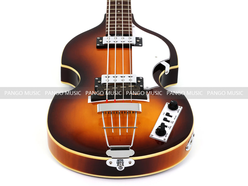 Violin Bass Style 4-String Semi-Hollow Electric Bass Guitar with Gloss Sunburst Finish (HY-2608)