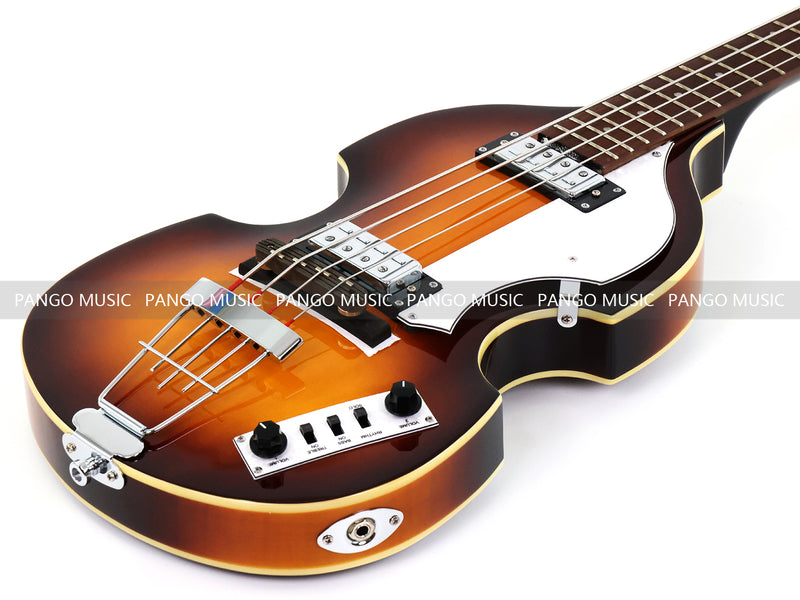 Violin Bass Style 4-String Semi-Hollow Electric Bass Guitar with Gloss Sunburst Finish (HY-2608)