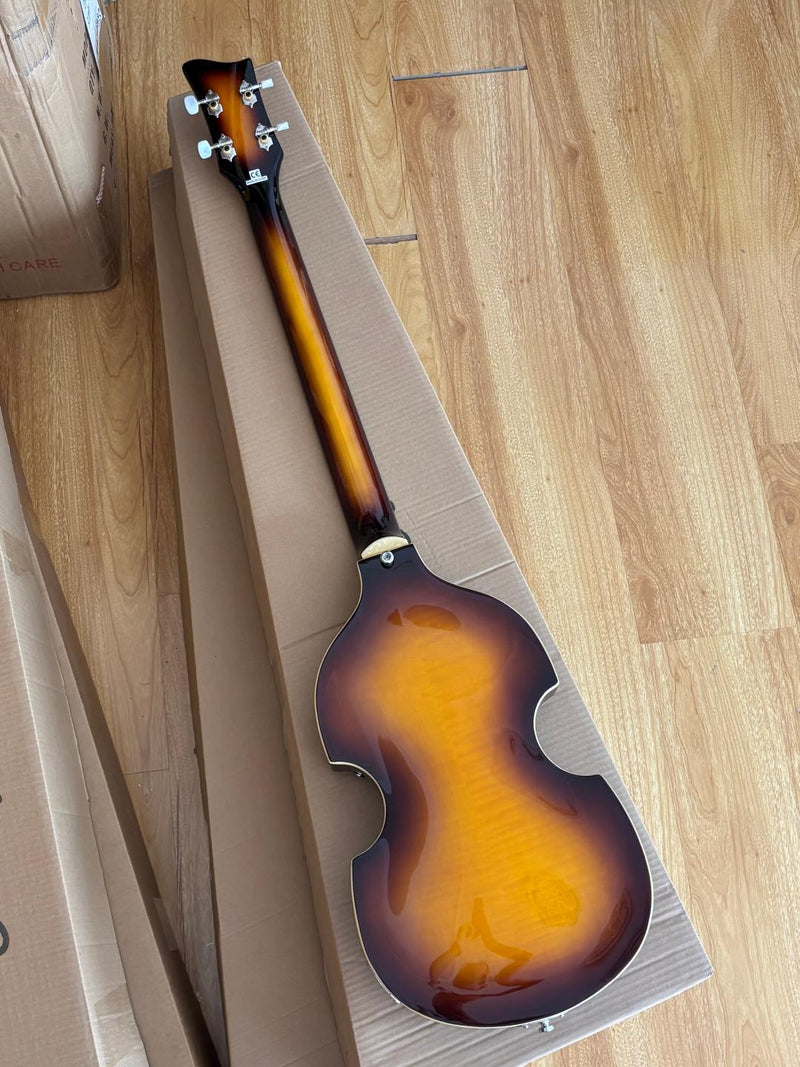 Violin Bass Style 4-String Semi-Hollow Electric Bass Guitar with Gloss Sunburst Finish (HY-2608)