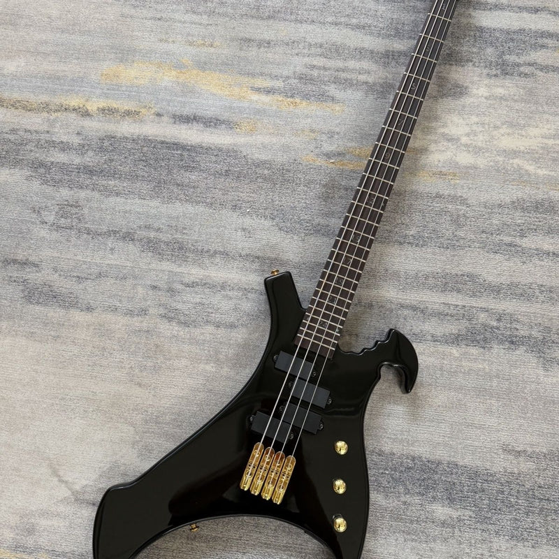 Vulture Shaped Irregular 4 String Gloss Black Electric Bass Guitar (LRG-020)