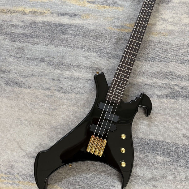 Vulture Shaped Irregular 4 String Gloss Black Electric Bass Guitar (LRG-020)