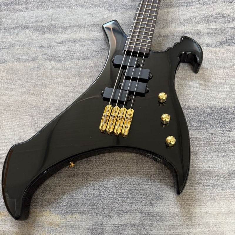 Vulture Shaped Irregular 4 String Gloss Black Electric Bass Guitar (LRG-020)