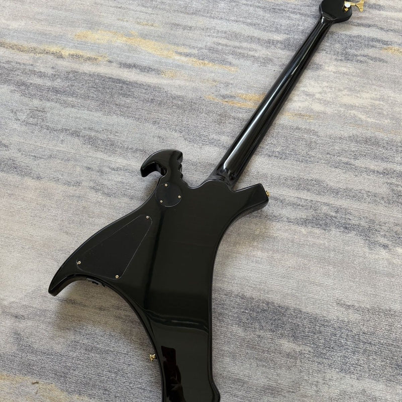 Vulture Shaped Irregular 4 String Gloss Black Electric Bass Guitar (LRG-020)