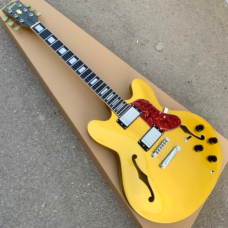ES-Style Semi-Hollow Body Electric Guitar with Gold Gloss Metallic Finish (YMZ-143)