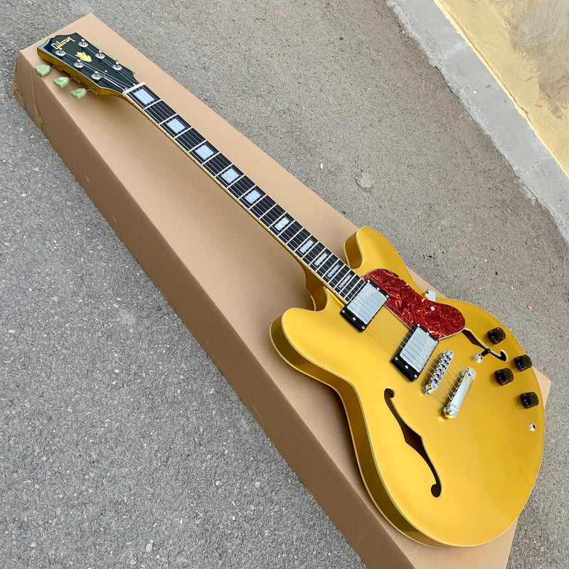 ES-Style Semi-Hollow Body Electric Guitar with Gold Gloss Metallic Finish (YMZ-143)
