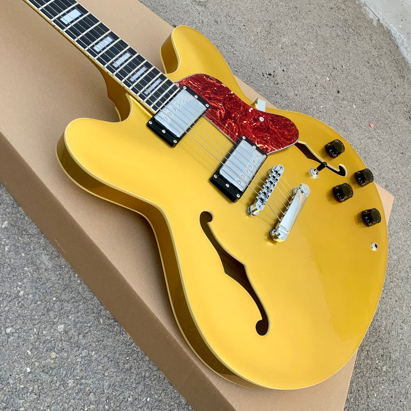 ES-Style Semi-Hollow Body Electric Guitar with Gold Gloss Metallic Finish (YMZ-143)
