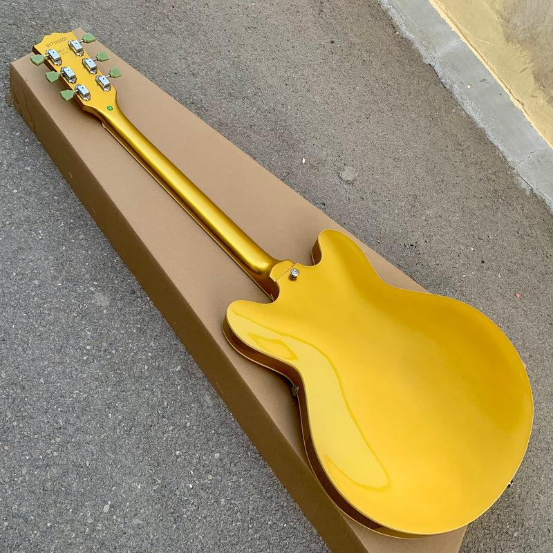 ES-Style Semi-Hollow Body Electric Guitar with Gold Gloss Metallic Finish (YMZ-143)