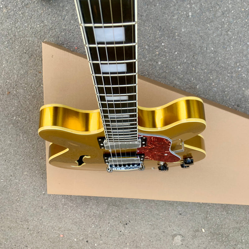 ES-Style Semi-Hollow Body Electric Guitar with Gold Gloss Metallic Finish (YMZ-143)