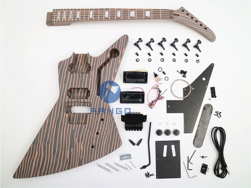 All Zebrawood Explorer Style DIY Electric Guitar Kit (PEX-230)