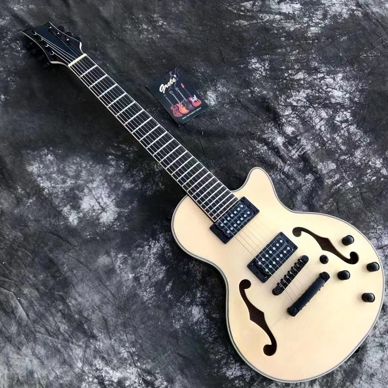 7-String Semi-Hollow Body Electric Guitar with Gloss Natural Finish (YMZ-010)