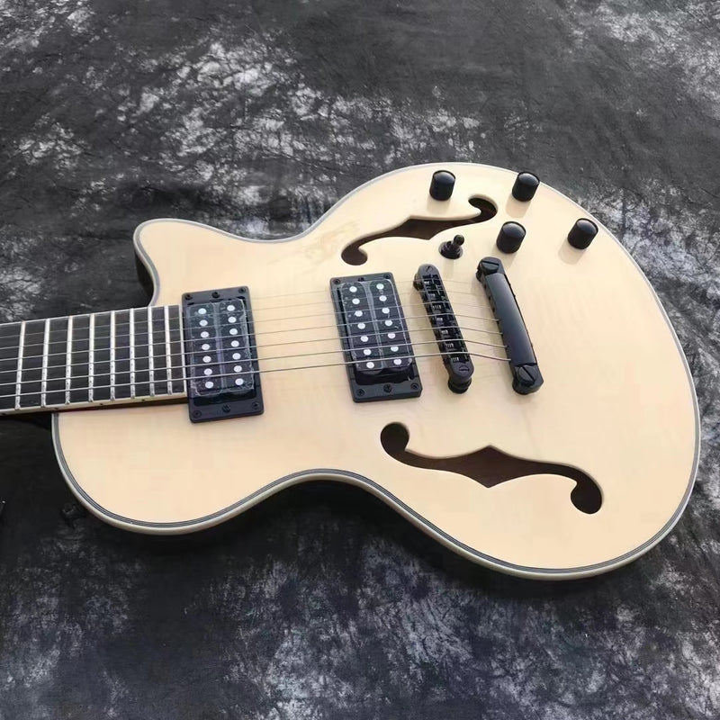 7-String Semi-Hollow Body Electric Guitar with Gloss Natural Finish (YMZ-010)
