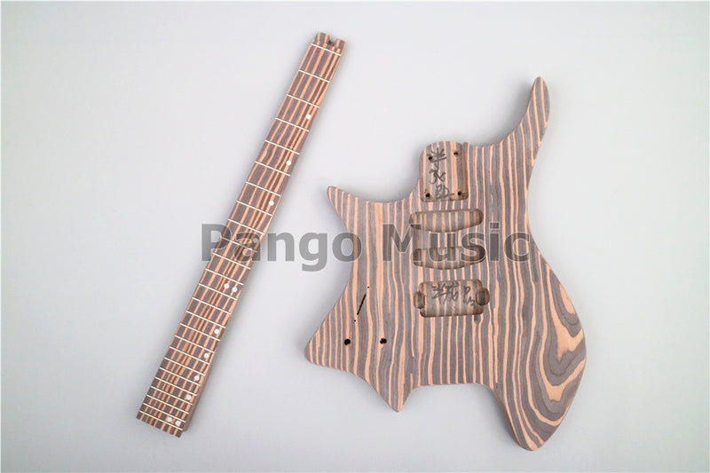 Headless Left-Handed All Zebrawood DIY Electric Guitar Kit (ZQN-017)