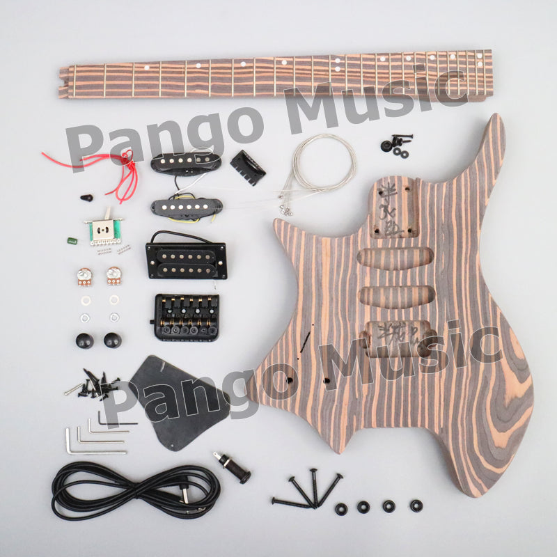 Headless Left-Handed All Zebrawood DIY Electric Guitar Kit (ZQN-017)