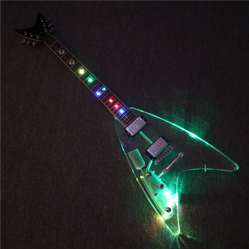 Flying V Style Left Hand Acrylic Body LED Light Electric Guitar (PFV-001)