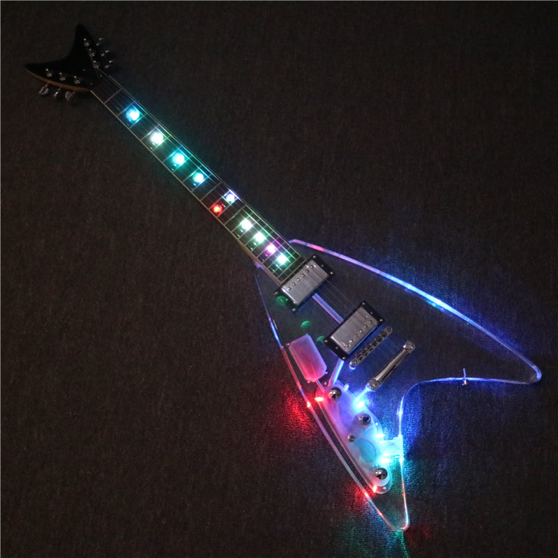 Flying V Style Left Hand Acrylic Body LED Light Electric Guitar (PFV-001)